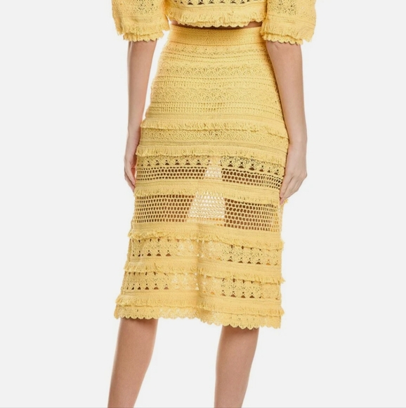 MAJE Yellow Crochet Knit Midi Skirt - Picture 5 of 7